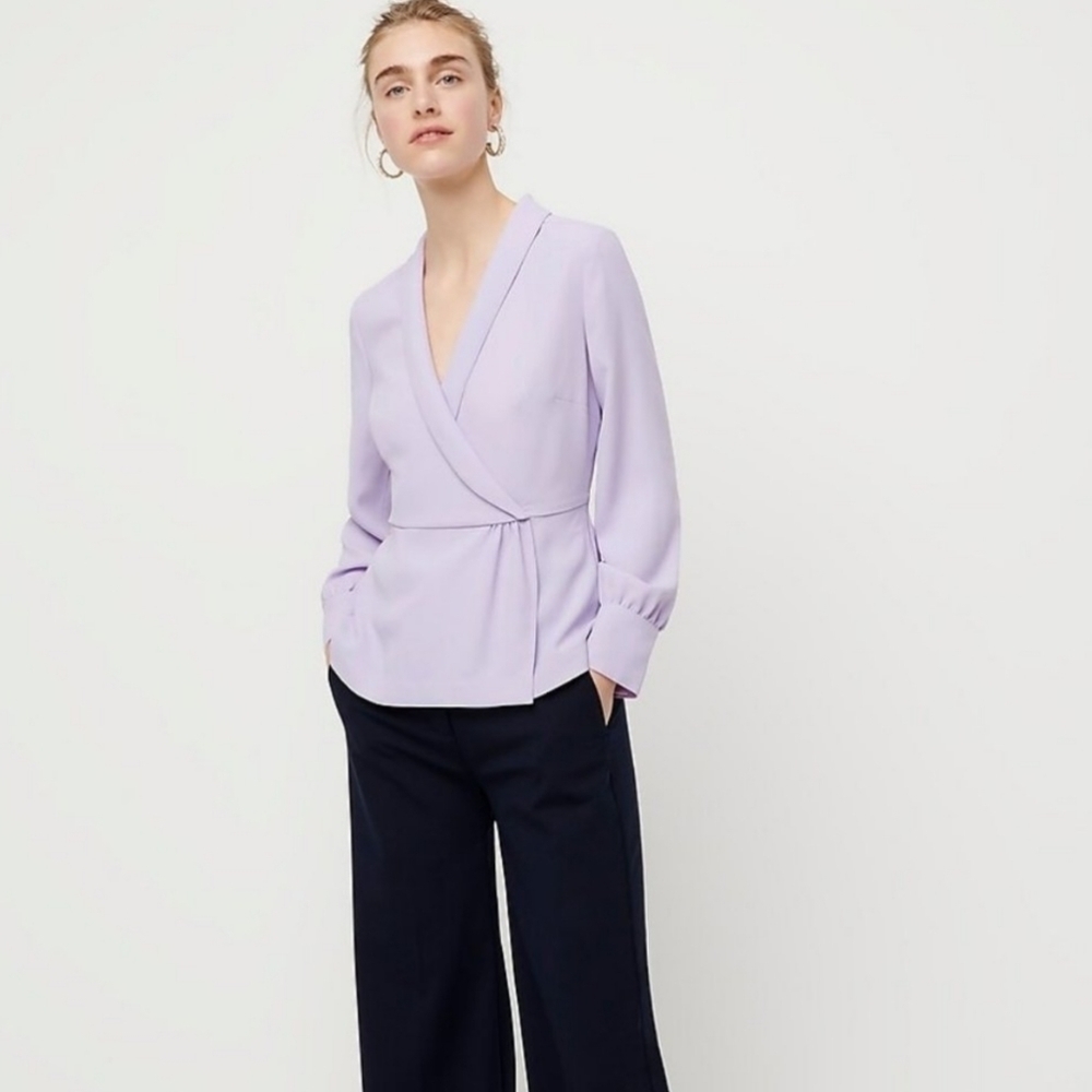 J. Crew Lilac Purple Drapey Faux Wrap Top 365 Crepe Fabric Size 8